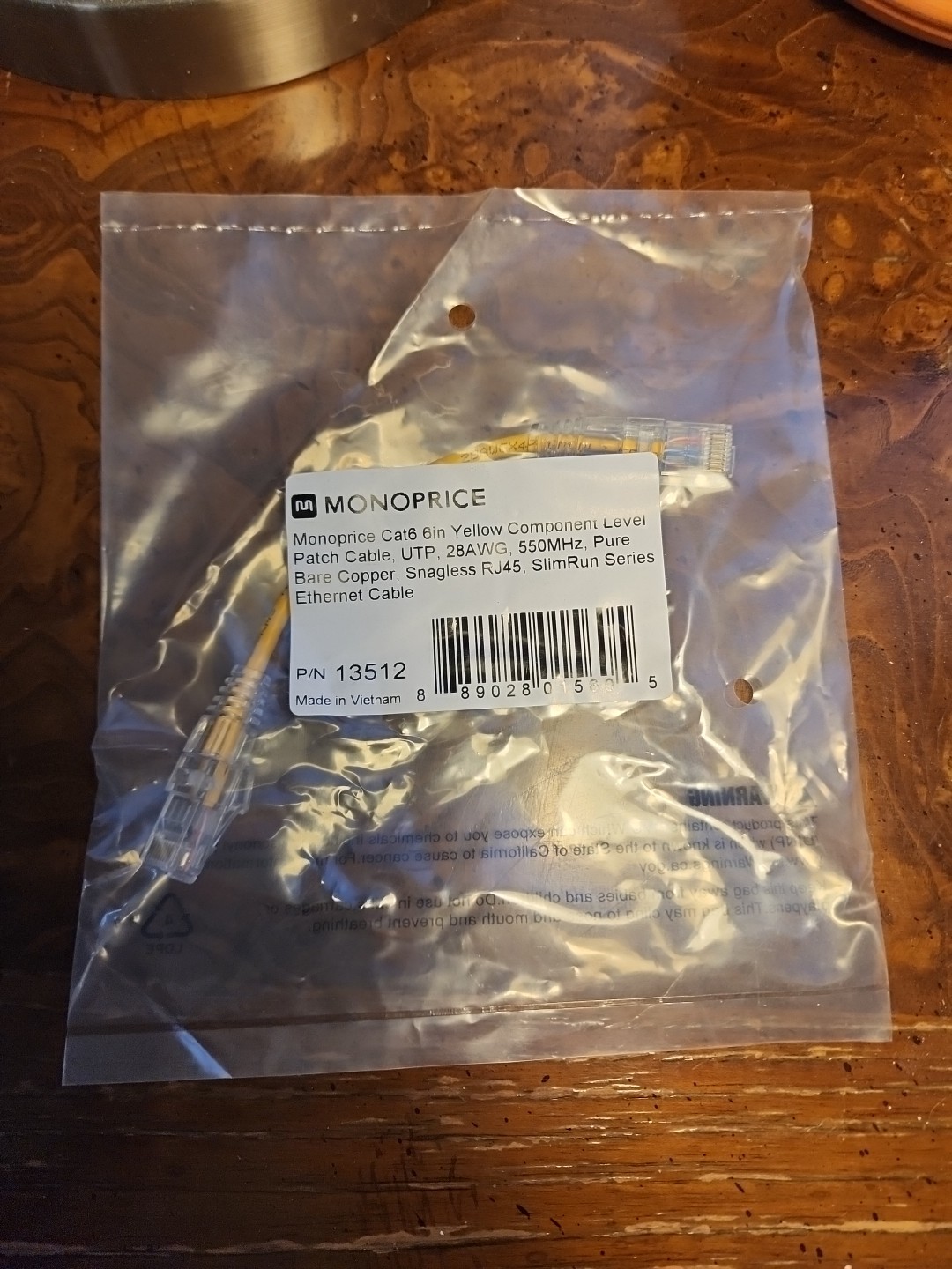 Monoprice Cat6 Ethernet Patch Cable – 0.5 feet – Yellow | Snagless RJ45 Stranded