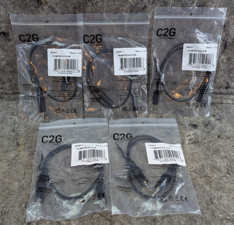 🔥Lot of 5 C2G Legrand 3.5MM Stereo Audio Cables, 3.5MM Male to Male Cord, Black