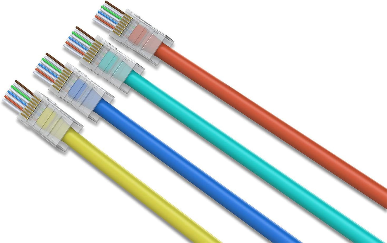 RJ45 Cat6A Cat6 Pass through Connectors 50Pack 23AWG End Bold Ethernet 8P8C Gold