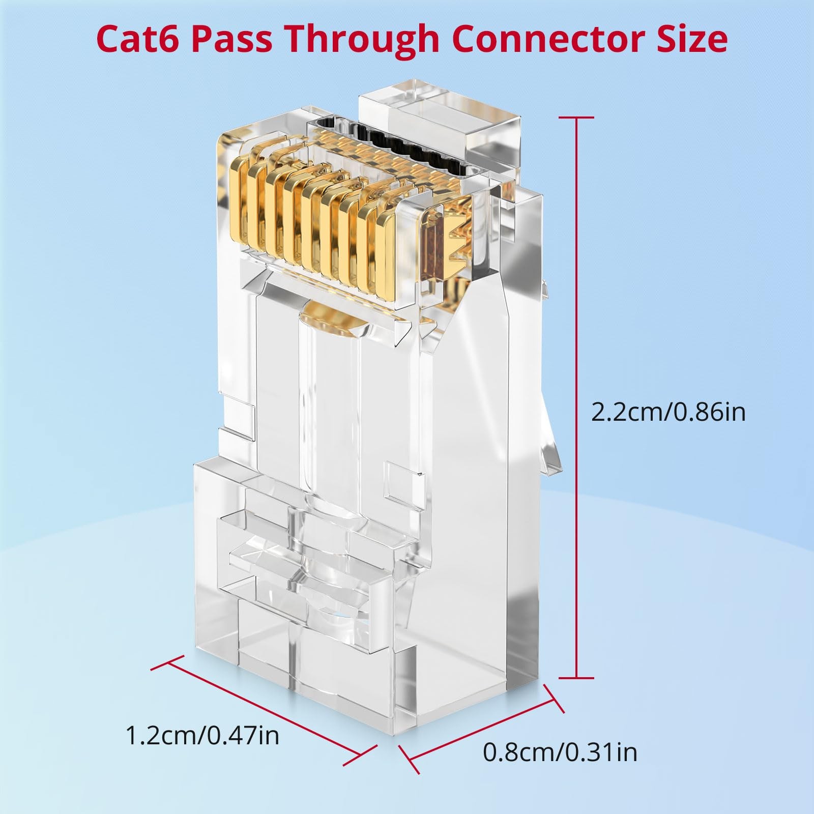 100-Pack RJ45 Connectors for Cat6 Cat5 Cat5e Gold-Plated RJ45 Pass Through