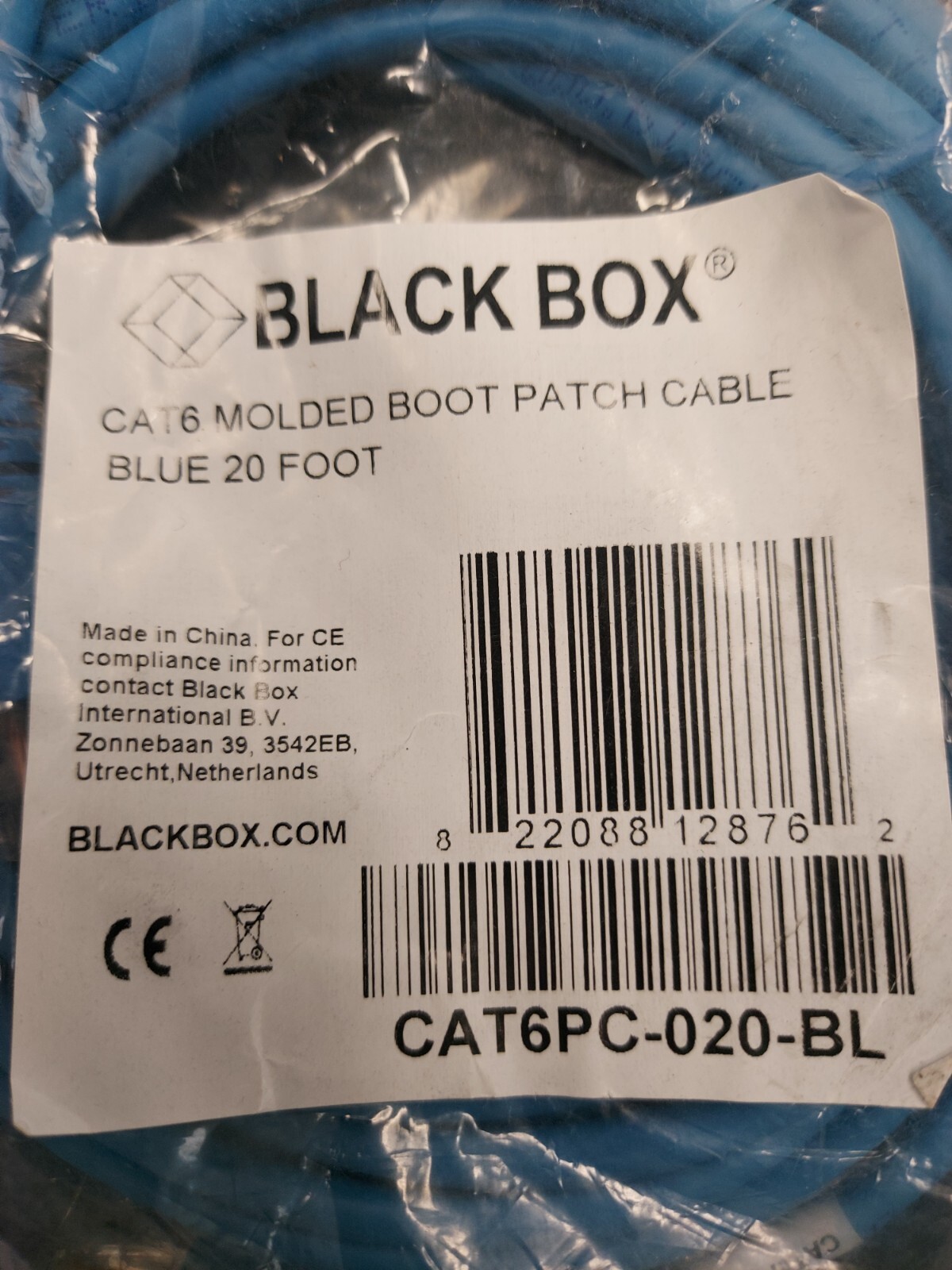 Black Box Cat6 20ft Patch Cable CAT6PC-020-BL, Blue (2 Pack)