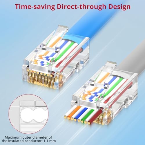 100-Pack RJ45 Connectors for Cat6 Cat5 Cat5e Gold-Plated RJ45 Pass Through