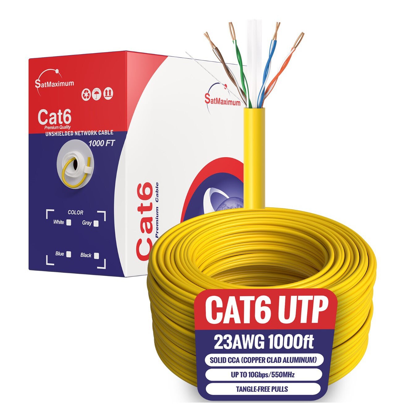 1000FT CAT6 Yellow Ethernet Cable UTP Solid CCA 23AWG RJ45 LAN Network Bulk Wire