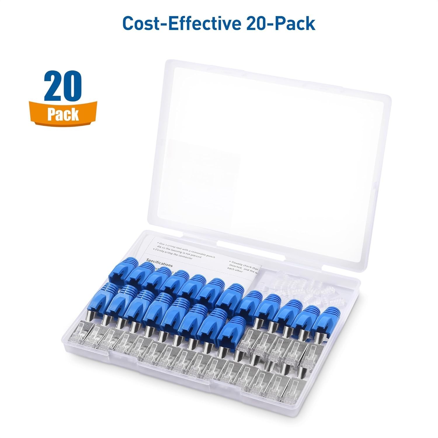 20-Pack Shielded Cat8 RJ45 Pass-Through Connectors, 23-24AWG