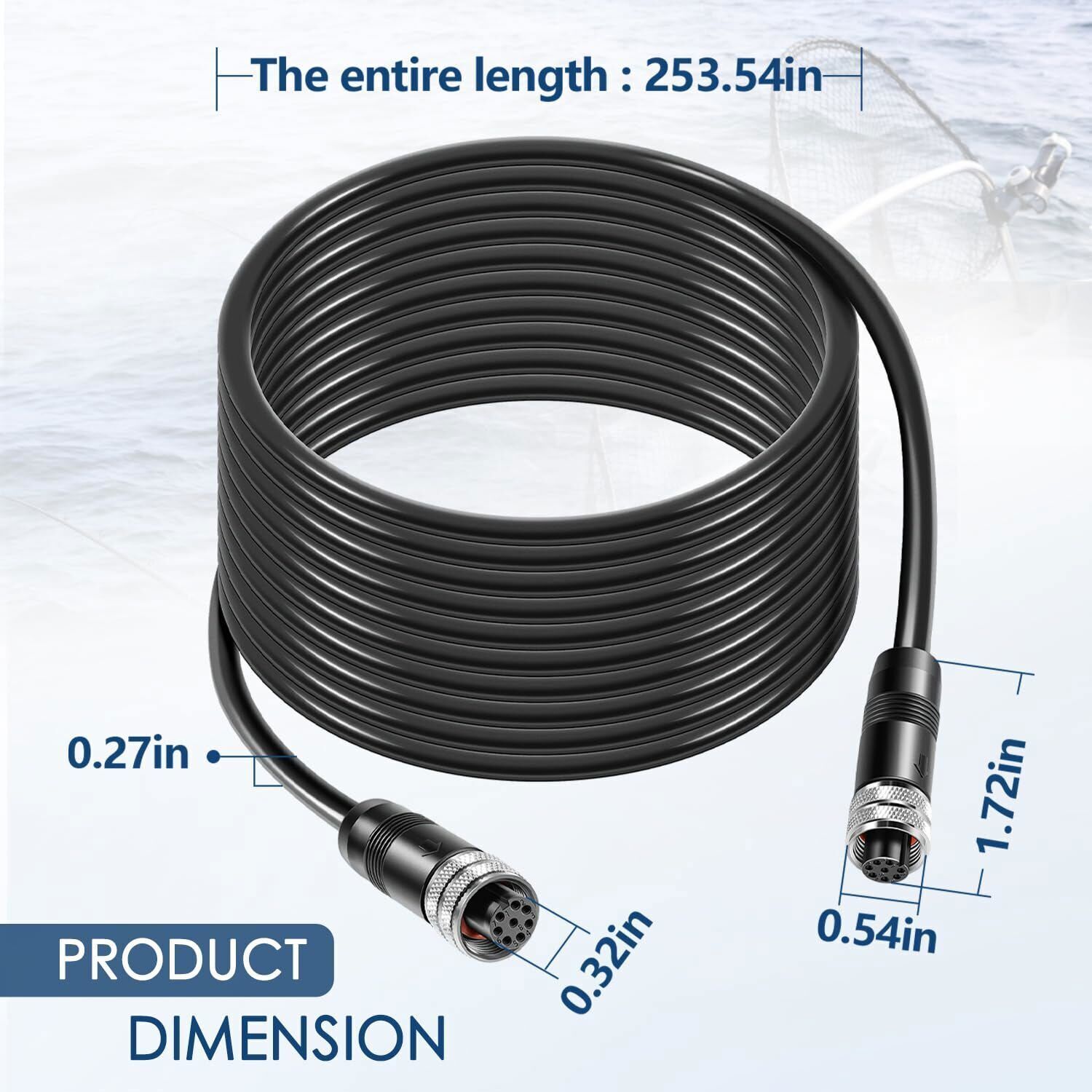 AS EC 20E 8 pin Ethernet Cable 20 Feet for Humminbird APEX, SOLIX, Onix 720073-3