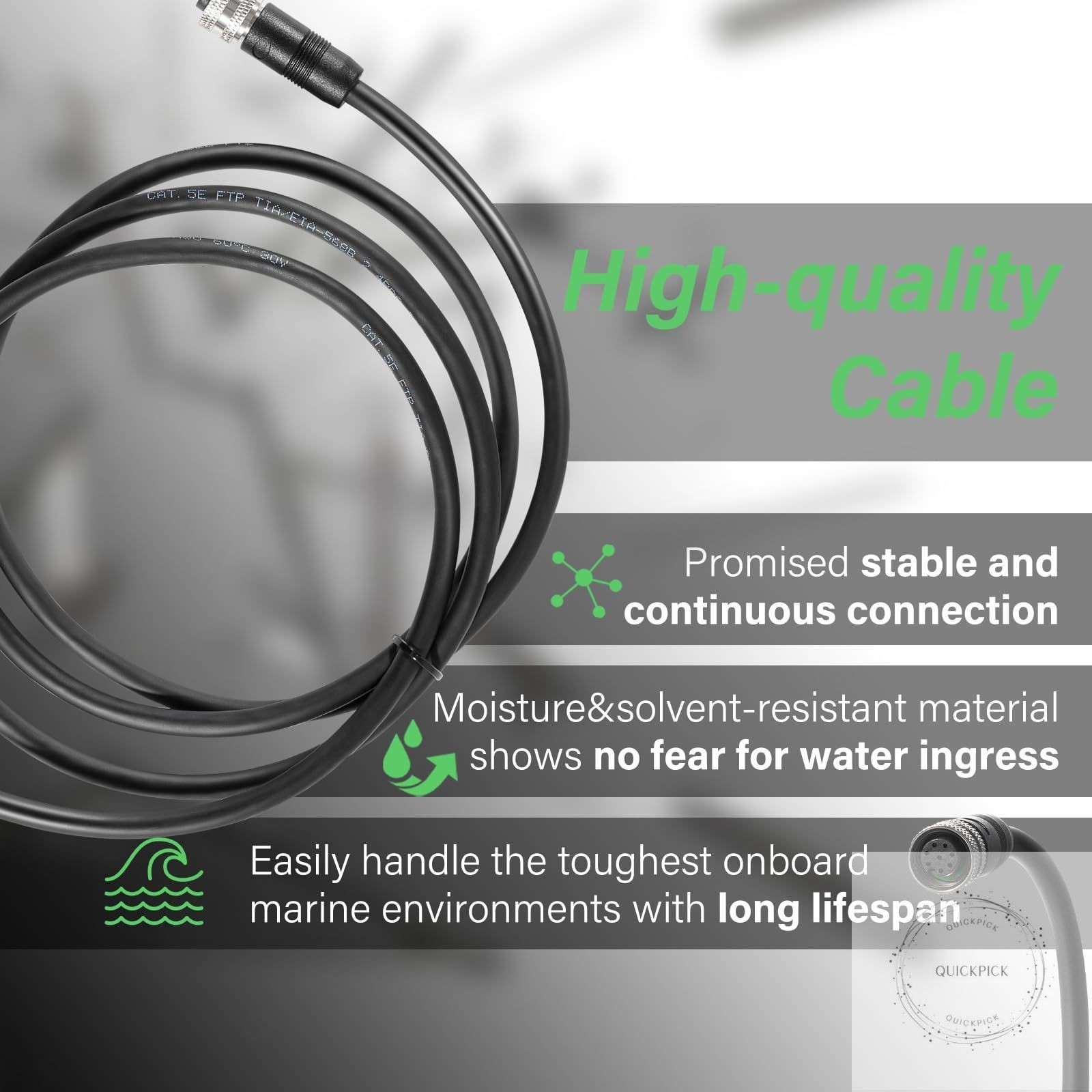720073-6 5 Foot Ethernet Cable AS EC 5E Replace for Humminbird, Black Fit for