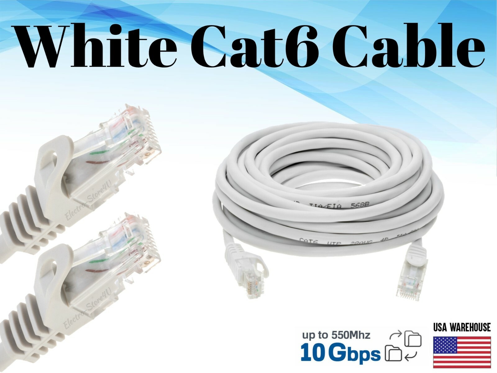 Cat6 Ethernet Patch White Cable 1.5 3 5 7 10 15 20 25 30 50 75 100 200 LAN Lot
