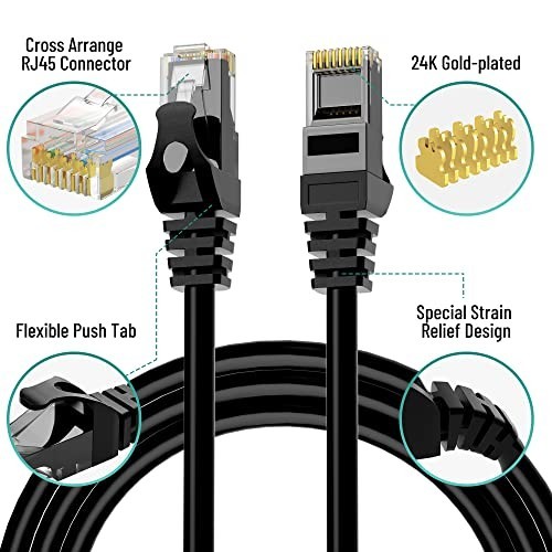 Cat 6 Outdoor Ethernet Cable 25 Ft Heavy Duty Patch Cord Suppot POE Cat6 Cat5…
