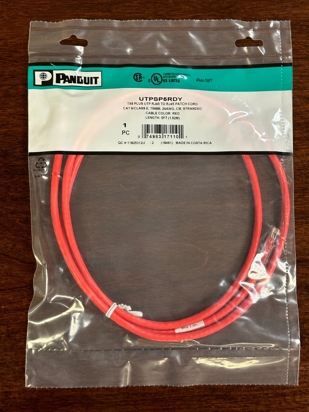 Lot of 5 Panduit UTPSP5RDY CAT6 Cat 6 24 UTP Patch Cable 5 ft 5ft RED 24 AWG