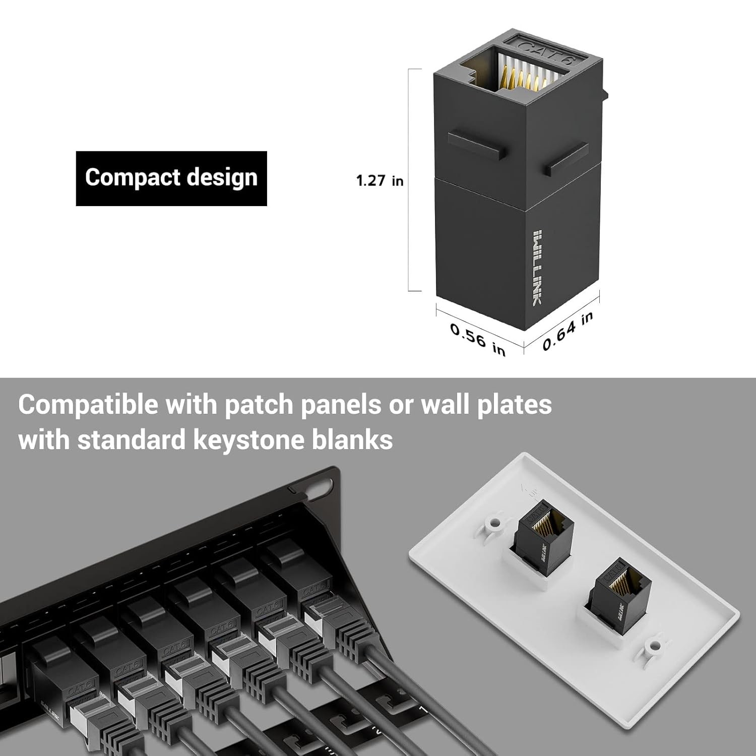 iwillink RJ45 Cat6 Keystone Coupler 10-Pack, Female to Female Cat6 Keystone