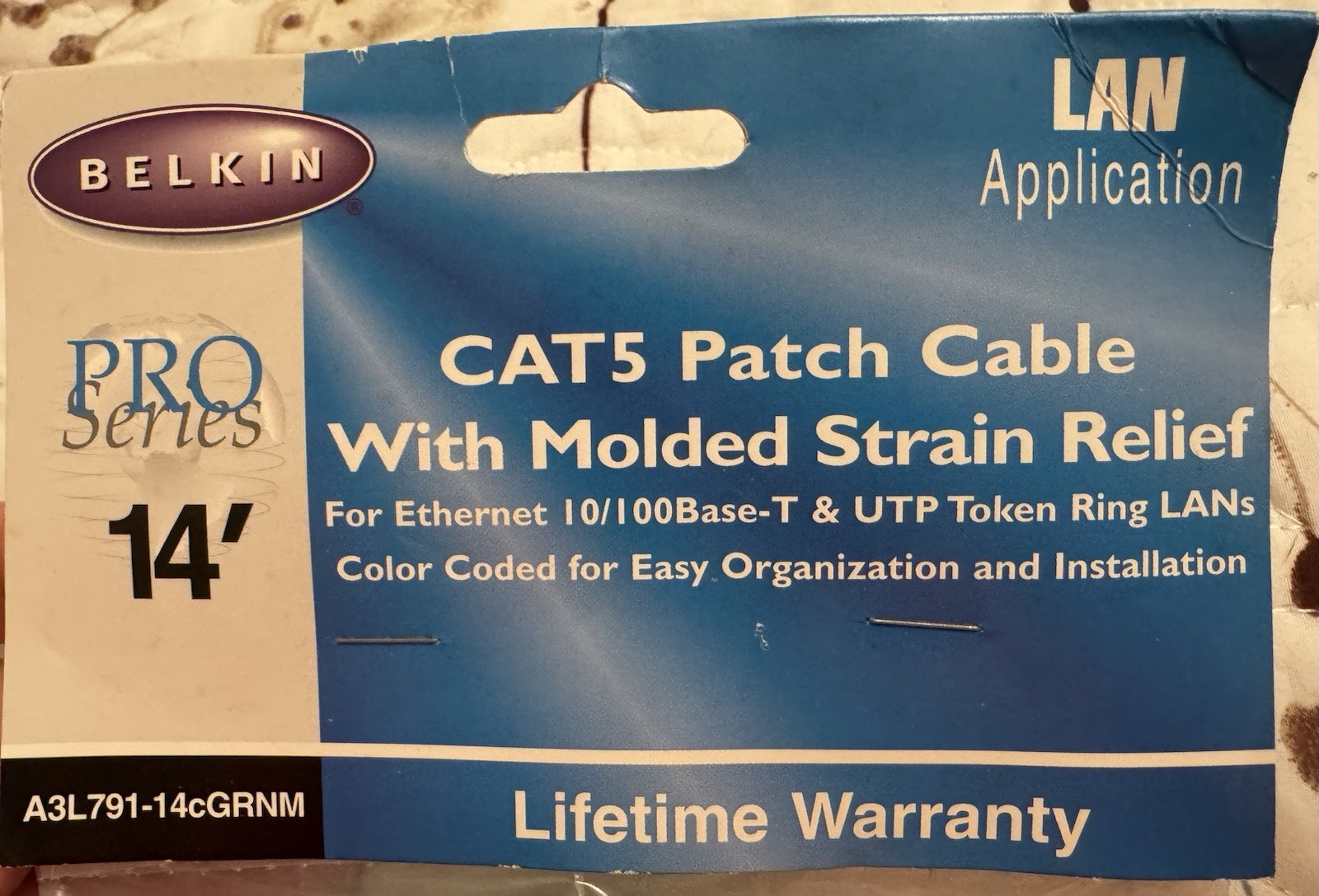 BELKIN 14’ CAT5 Pro Series Patch Cable w/Molded Strain Relief LAN Application