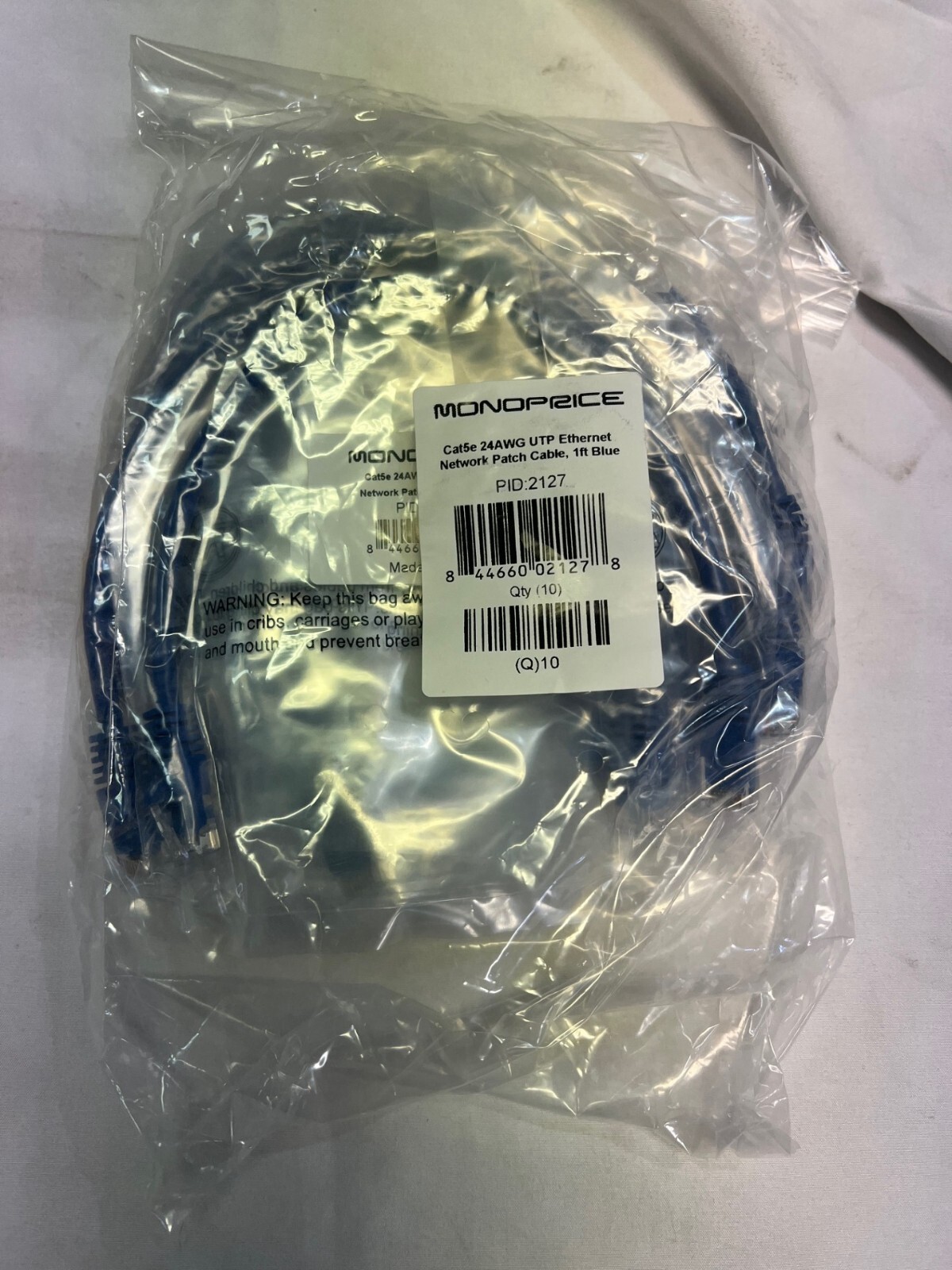 Lot of 10 – Monoprice Patch Cord,Cat 5e,Booted,Blue,1.0 ft. 2127