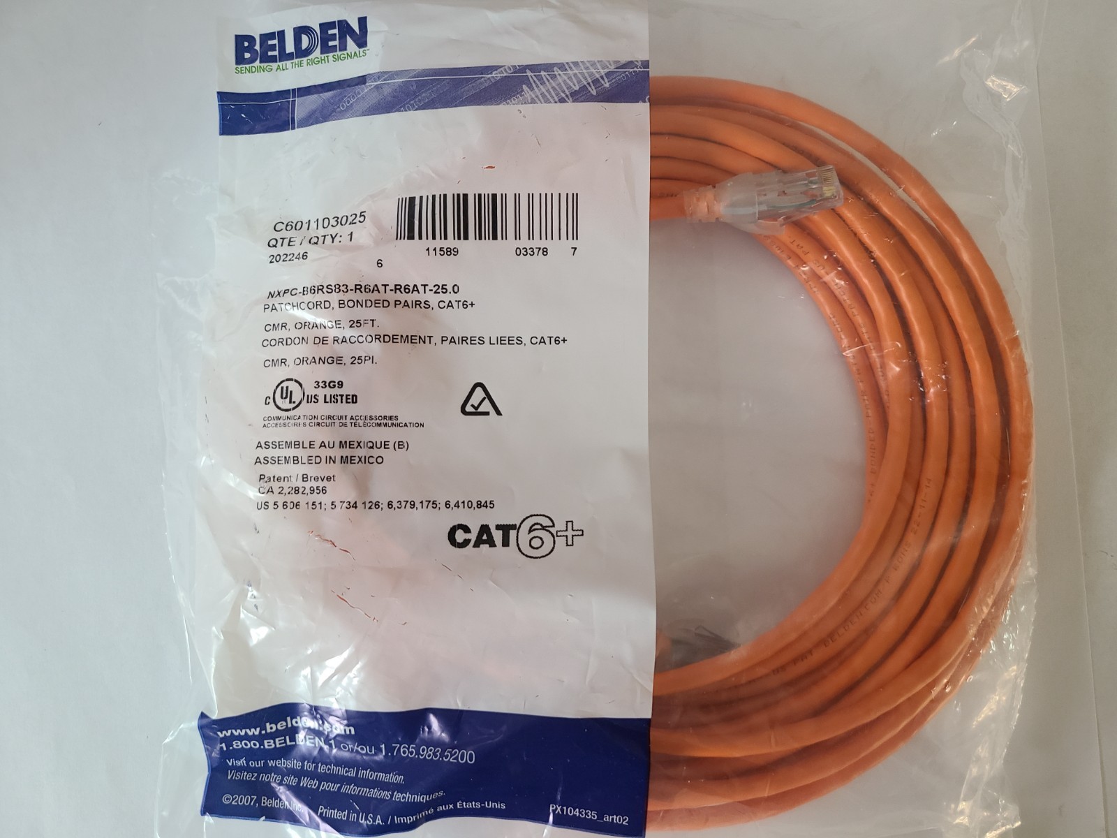 Belden Cat6 Ethernet Patch Cable – 25ft – Orange