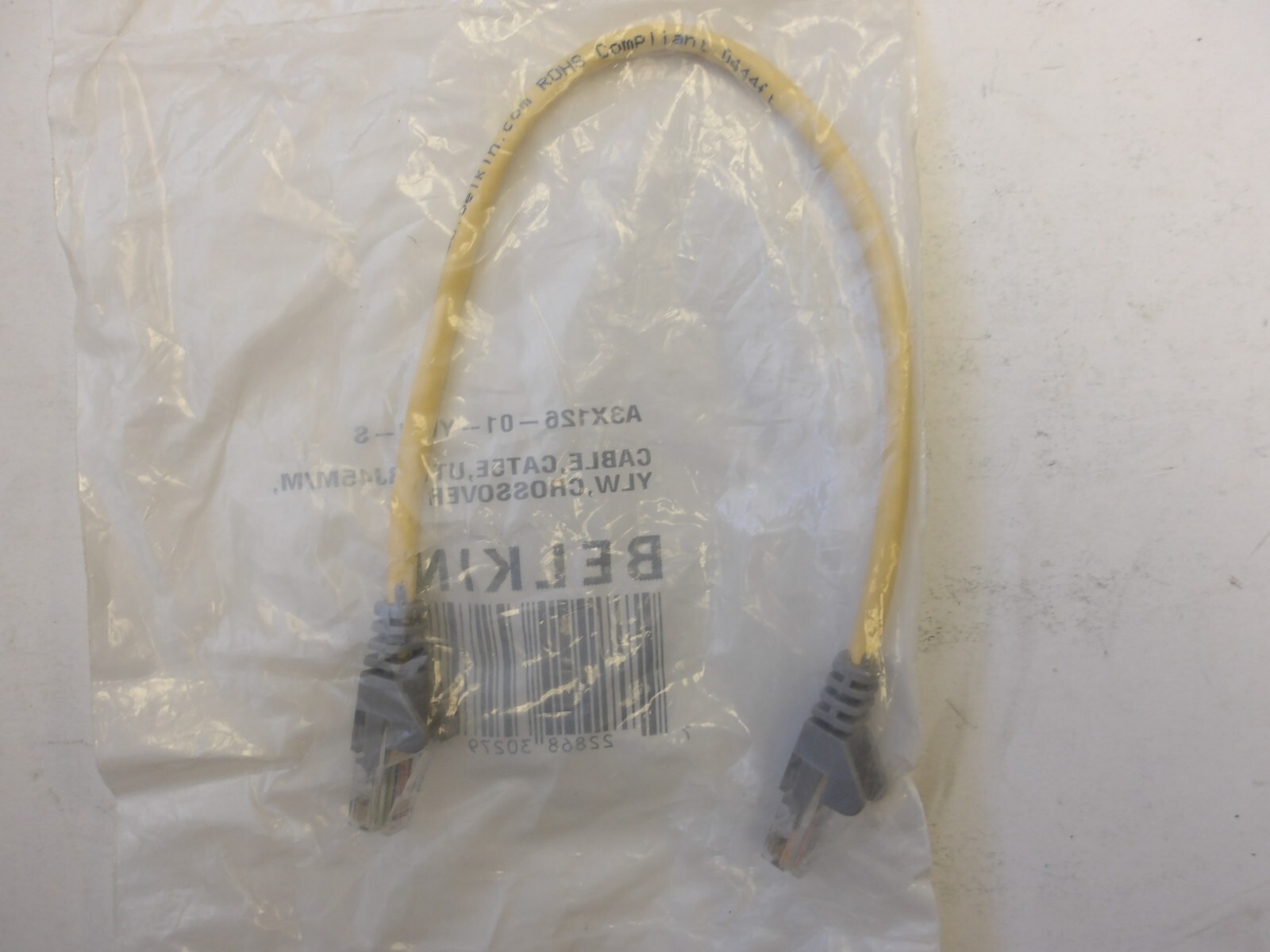 BELKIN P/N: A3X126-01-YLW-S CABLE CAT5E UTP RJ45M/M YLW CROSSOVER LOT OF 10