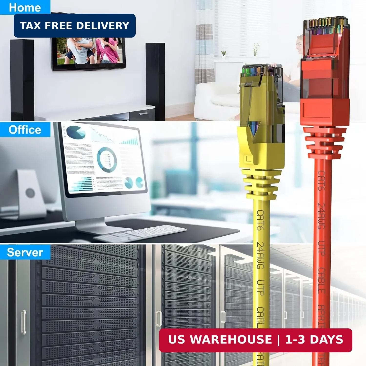 Cat6 Patch Cables 10 Feet (6 Pack), Cat 6 Ethernet Cable, 24AWG CCA, UTP Network