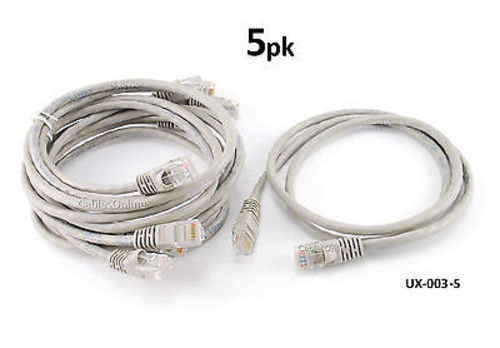 5-PACK 3ft CAT5e Cross-Over Ethernet RJ45 Network Patch Cable, Grey – UX-003-5