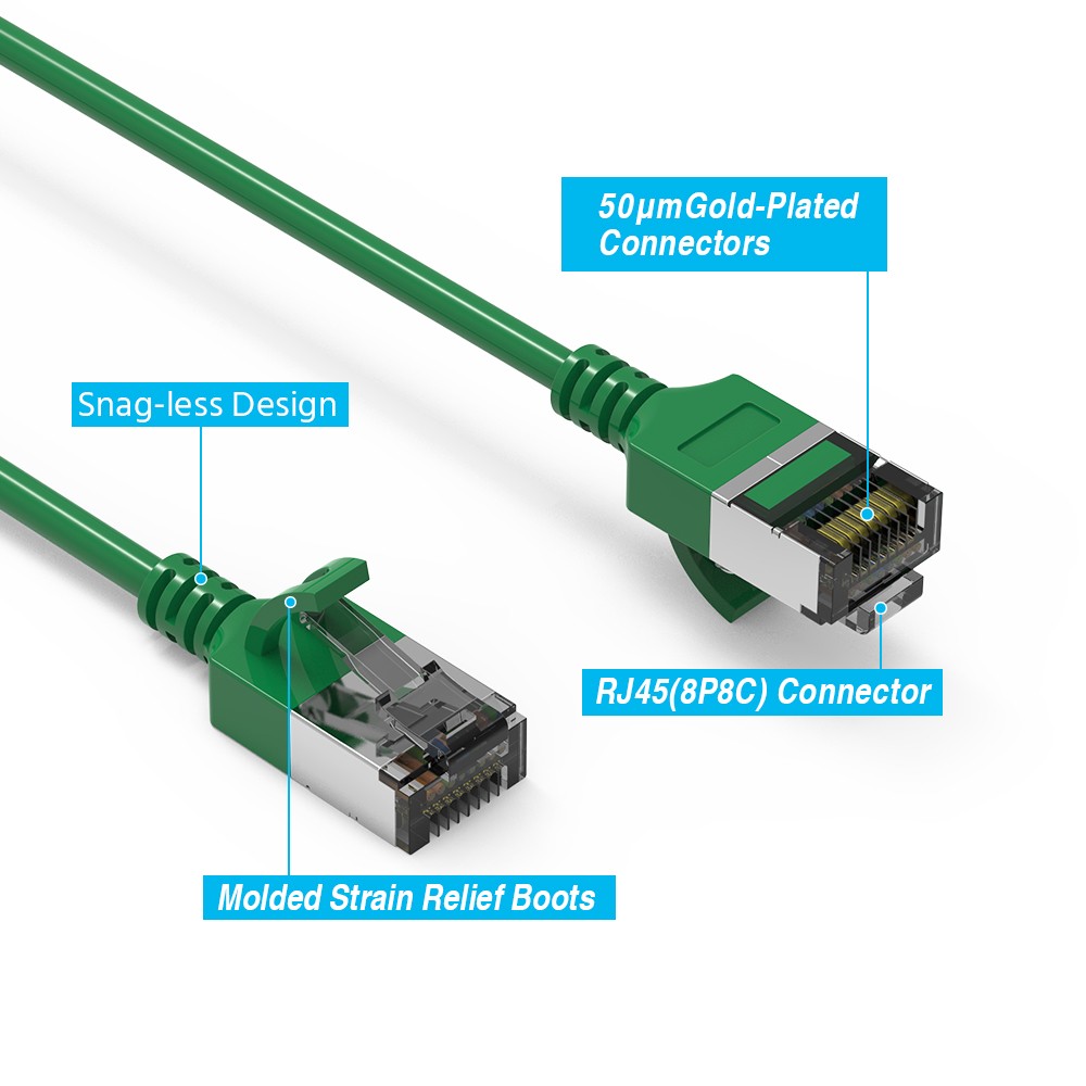 0.5Ft CAT8 U/FTP Slim Ethernet Network Cable Green 30AWG