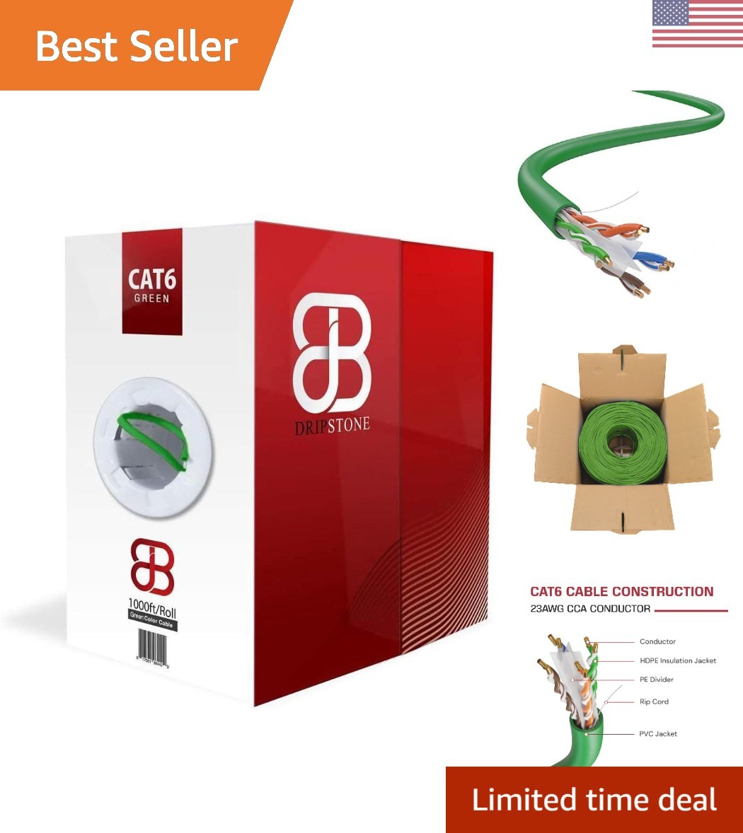 Durable 1000ft Green Cat 6 Ethernet Cable – Tangle-Free RJ45 Wire for Networking