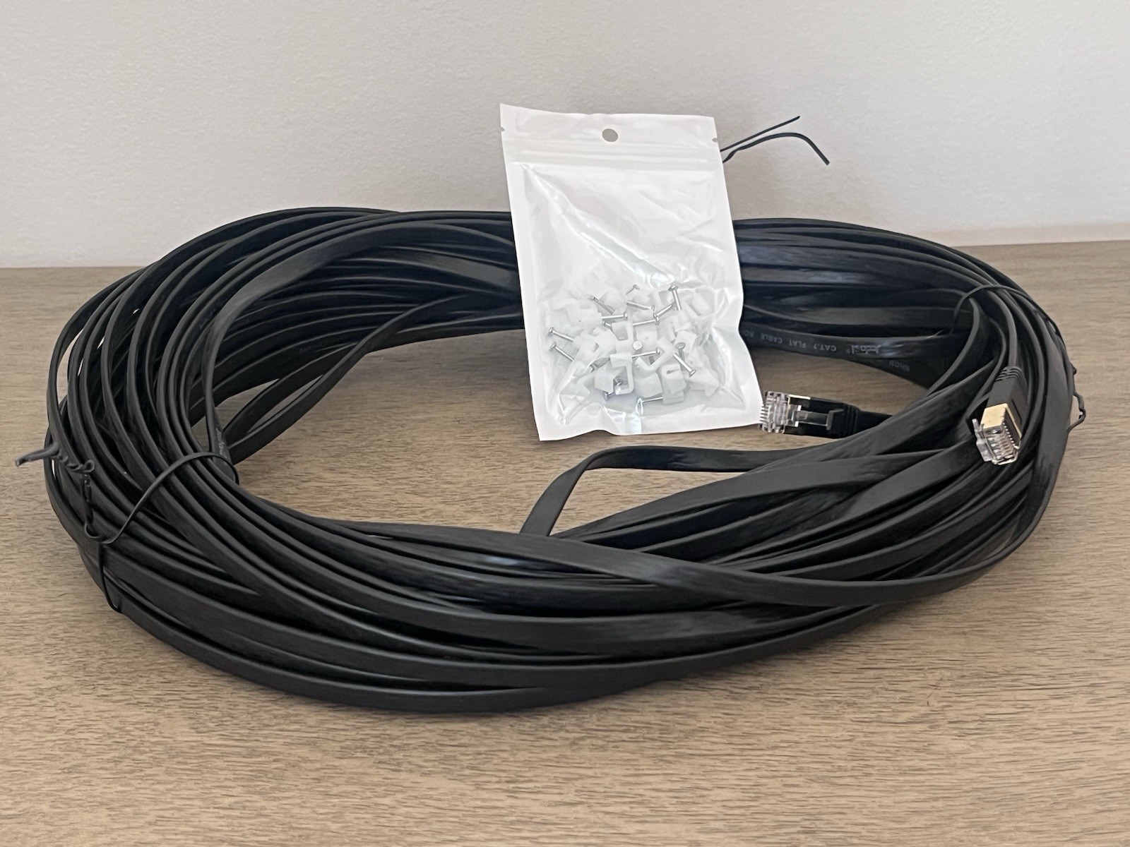 Jadaol Flat Black Ethernet Cable 100ft Male to Male with Clips – New w/o box