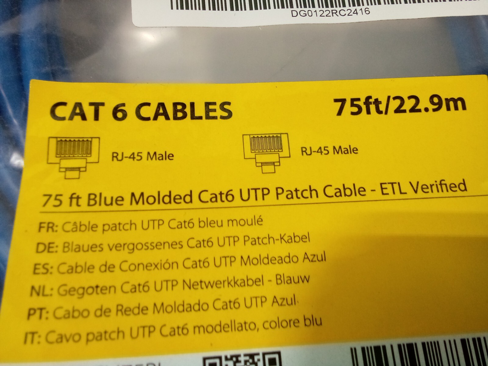 StarTech.com 75ft CAT6 Ethernet Cable – Blue Molded Gigabit – 100W PoE UTP 650MH