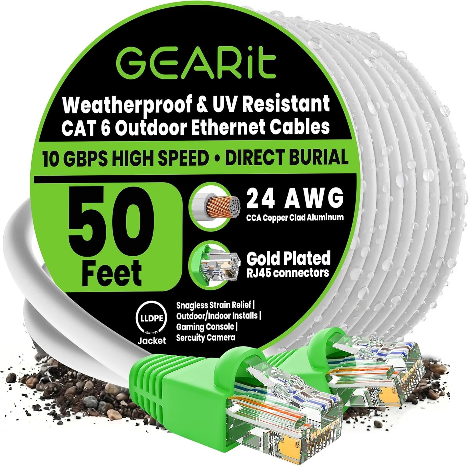 Durable Cat6 Ethernet Cable 50ft for Direct Burial and Network Communication