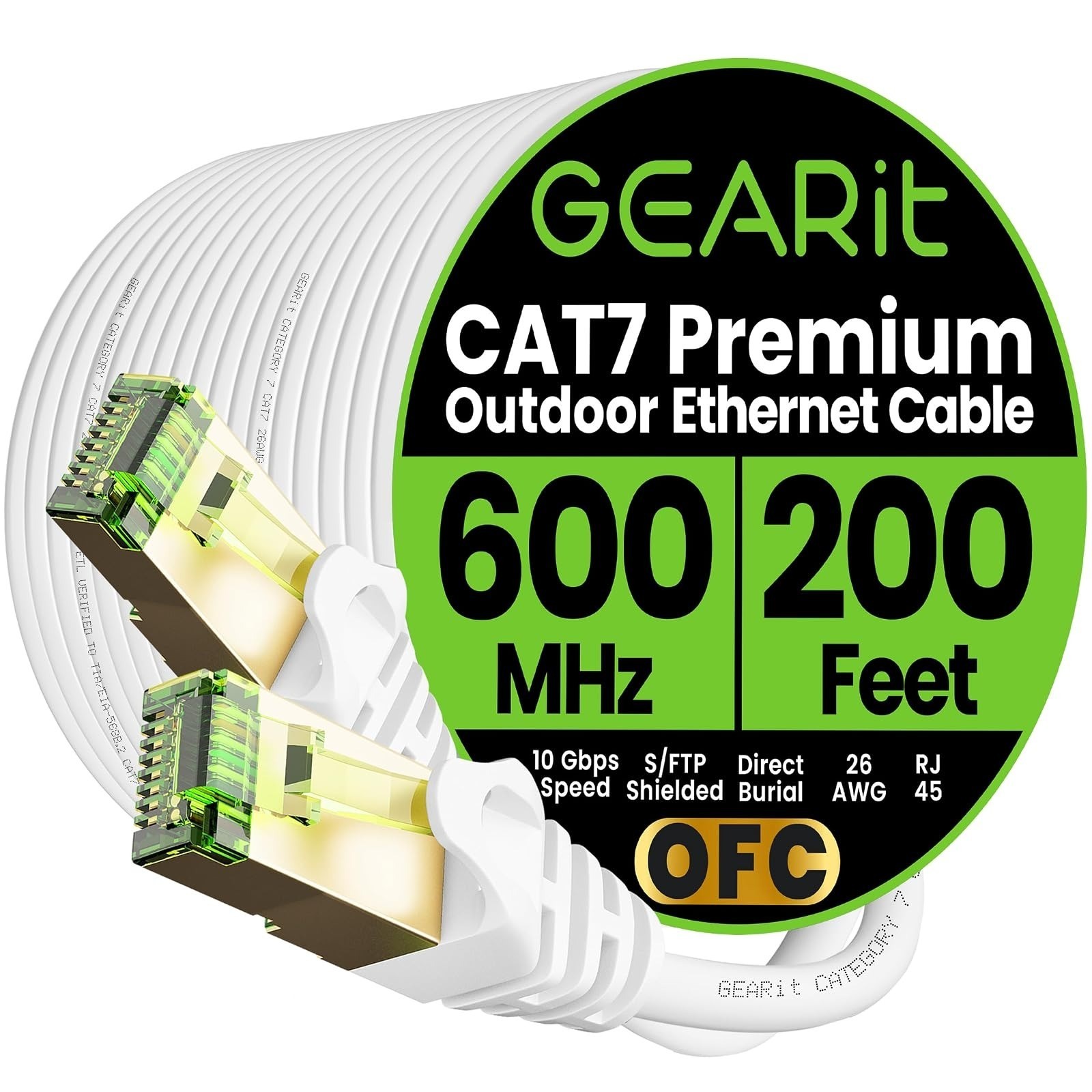 GEARit Cat7 Outdoor Ethernet Cable 250ft SFTP Waterproof Direct Burial