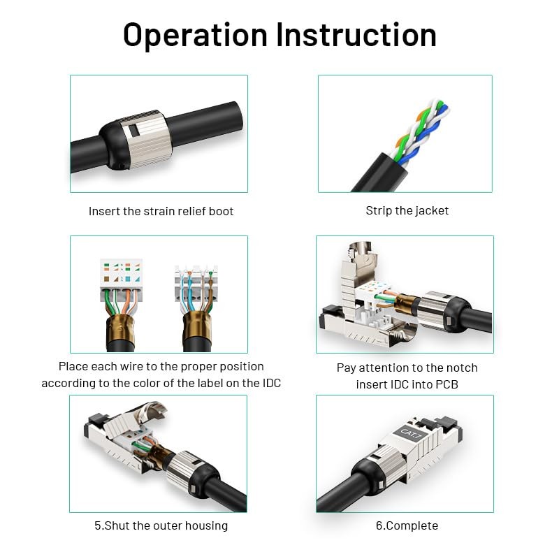 6-Pack RJ45 Connectors Tool Cat7 Cat6a, Tool-Alloy Shielded Ethernet Terminat…