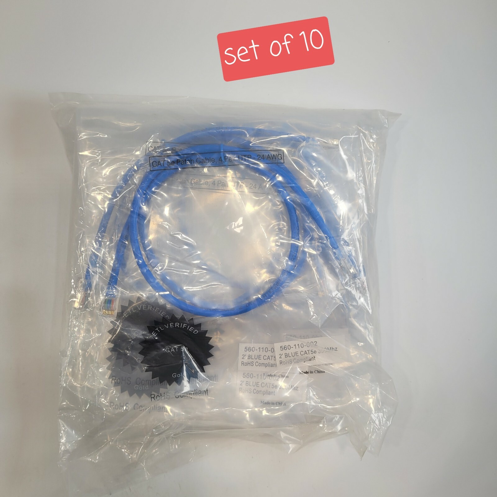 SET OF 10 CAT 5e Patch Cable 560-110-003 2′ BLUE CAT5e 350Mhz RoHS COMPLIANT