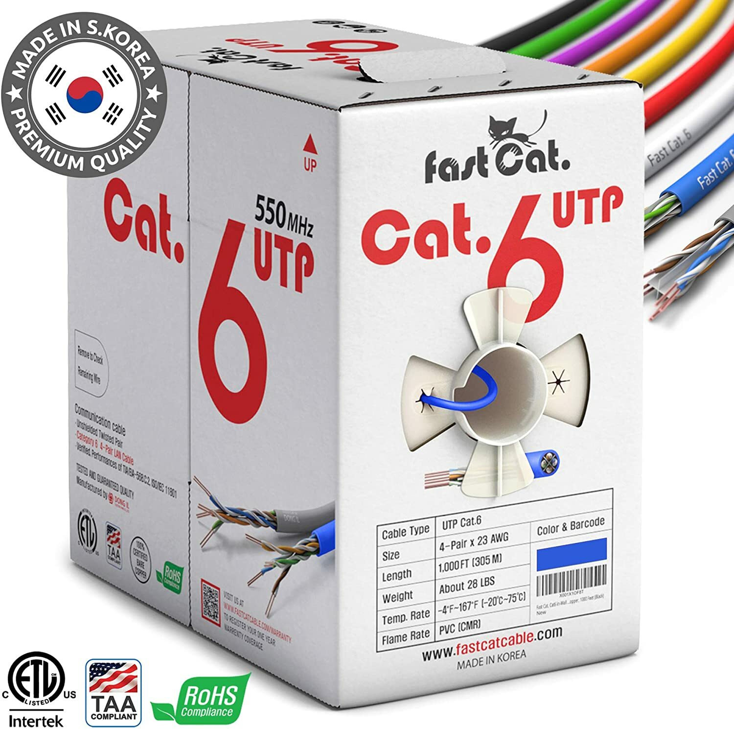 fast Cat. Cat6 Copper Ethernet Cable 1000ft – 23 AWG, CMR, 550MHZ / 10GB UTP LAN