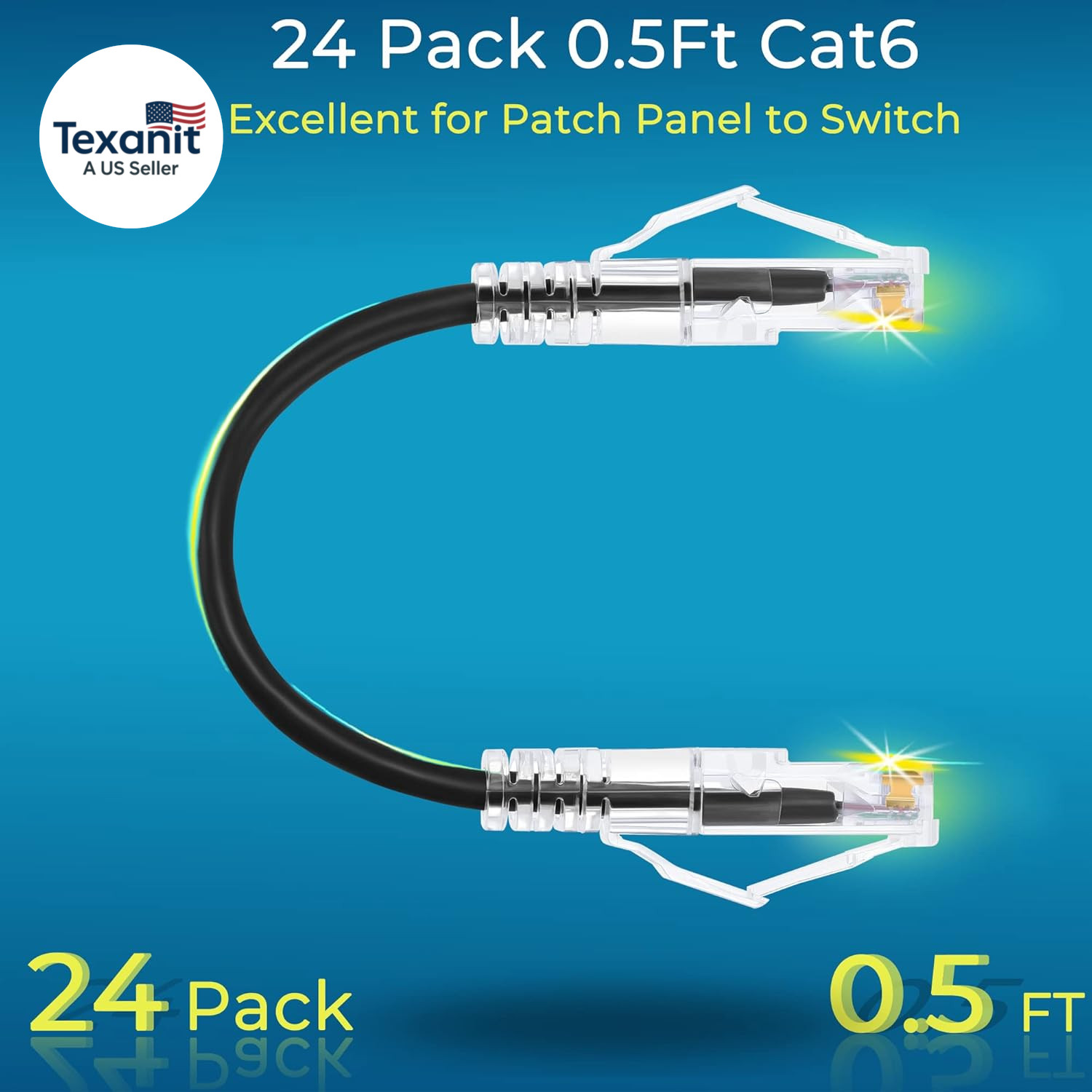Patch Cables Cat6/ Cat6A 0.5Ft (24 Pack) Slim, Cat6A Ethernet Patch Cable 10G Su