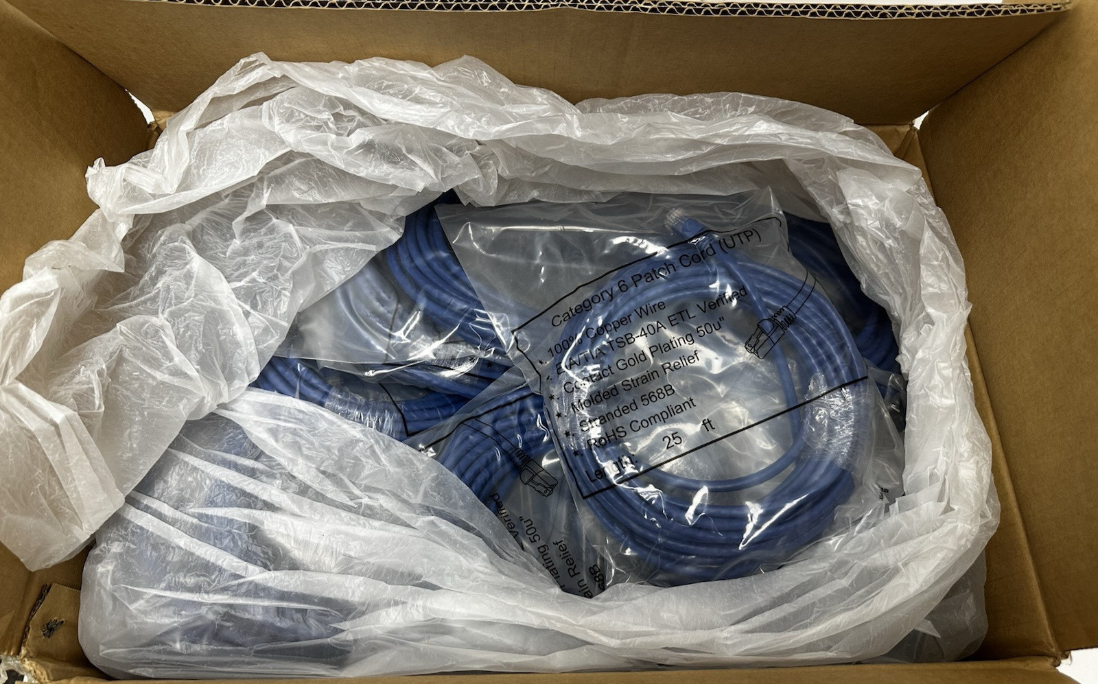 Category 6 Patch Cord – EIA/TIA/ETL Verified – 25 ft. New box of 40