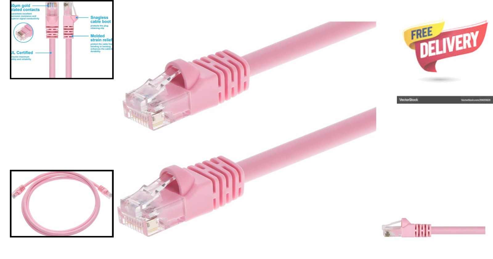 5 Foot Snagless Pink Cat6 Ethernet Cable – 24AWG, Pure Copper for Enhanced Speed