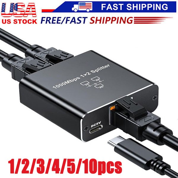 RJ45 Gigabit Ethernet Splitter 1000Mbps LAN Network Internet 1 to 2 Adapter lot