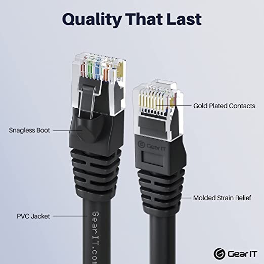 GearIT Cat 6 Snagless Patch Ethernet Computer LAN Cable, 3 Foot, Black, 10 Pack