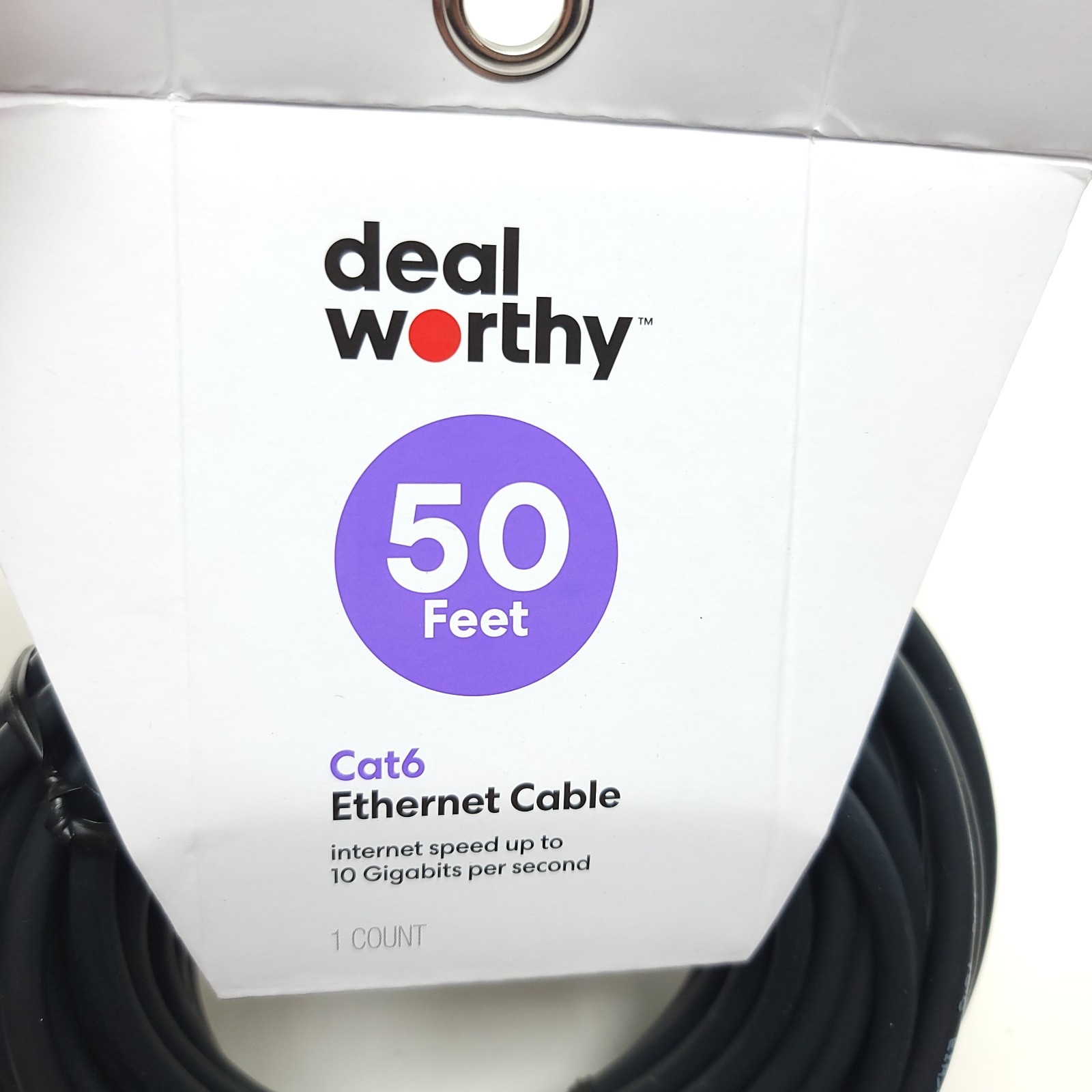 Cat 6 Ethernet Cable – Dealworthy 50′ Black: 1.25 Gbps RJ-45 Male-to-Male