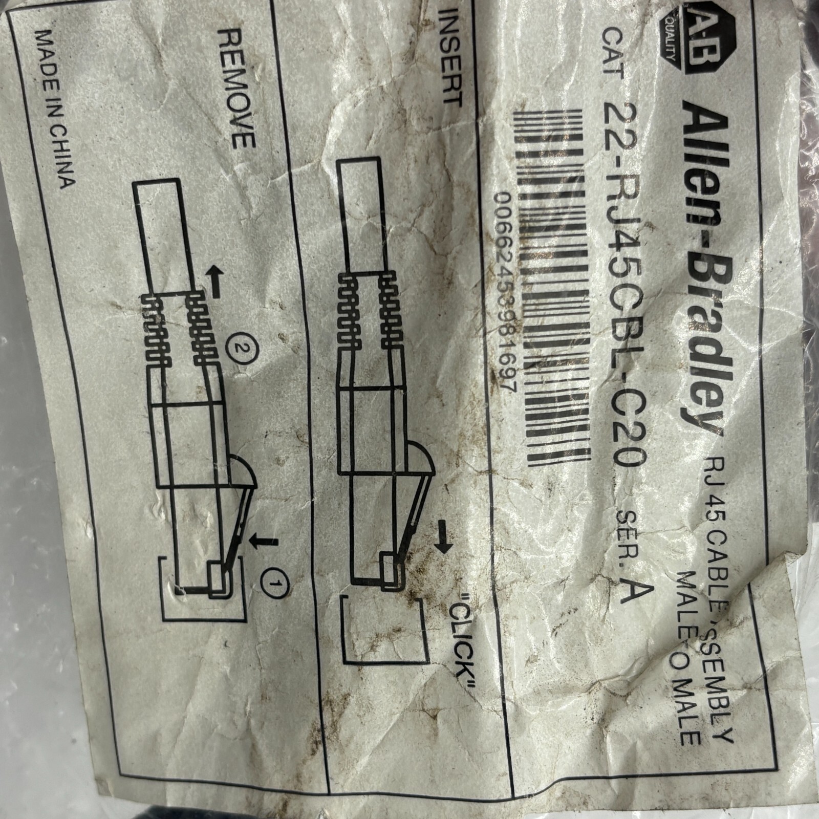 Allen-Bradley 22-RJ45CBL-C20. RJ45 Male to Male Cable **FREE SHIPPING**✅