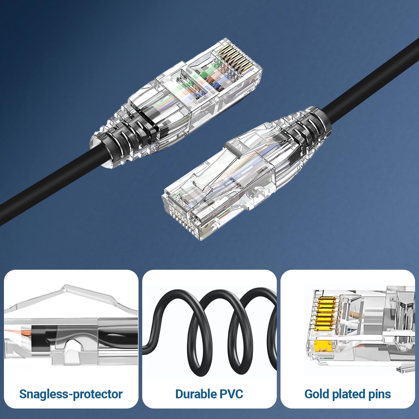 24 PCS 0.5Ft Slim Cat6a Ethernet Patch Cable 10Gbps 550MHz RJ45 Network Cord