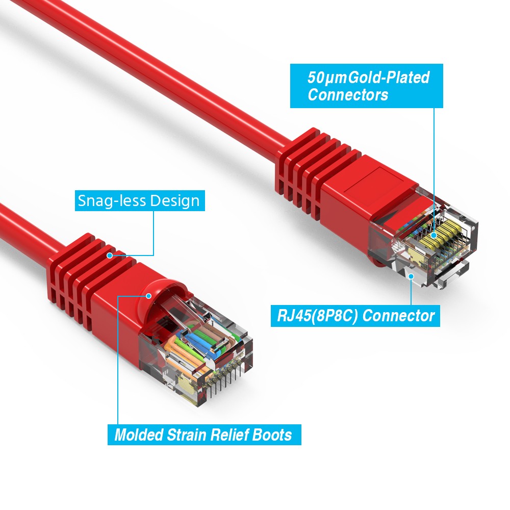 15 Pack of 20Ft CAT6 UTP Ethernet Network Booted Cable 10-100 Feet Red