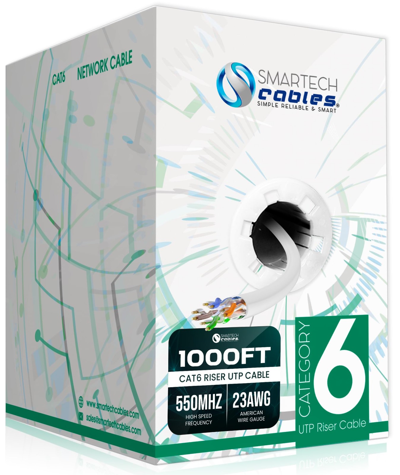 Smartech Cables | Cat 6 Ethernet Cable 1000ft | 23AWG UTP 4-Pairs in-Wall Bul…