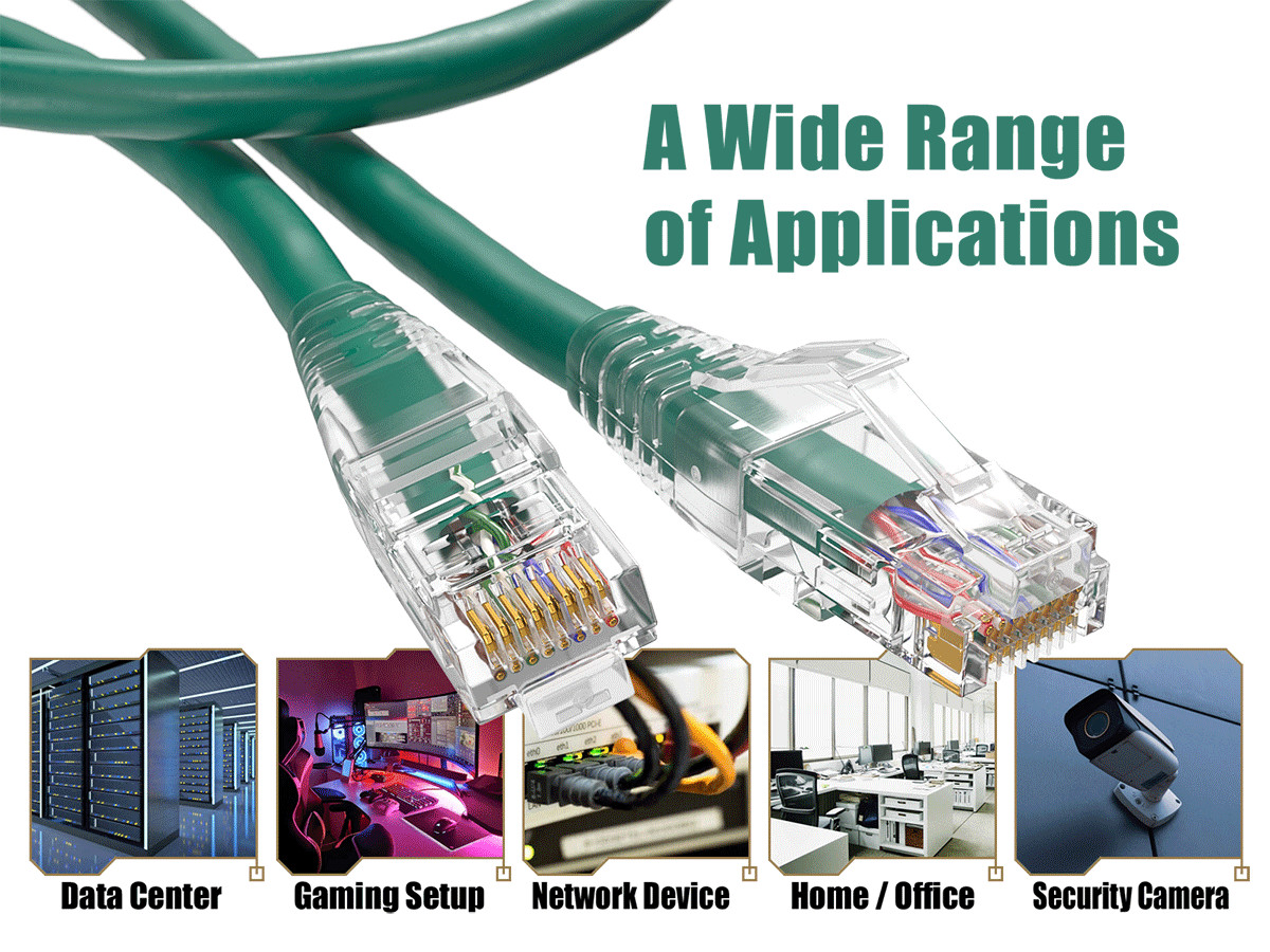 1ft Cat6 Ethernet Patch Cable with Clear Boot, UTP, Pure Bare Copper, Green