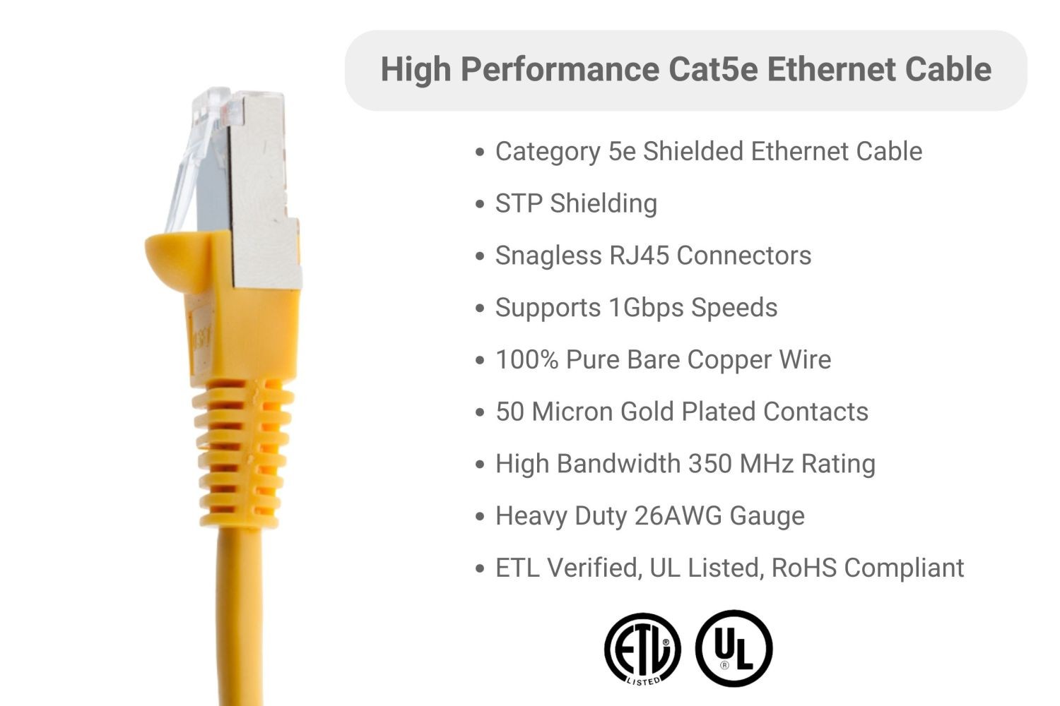 CAT5e Shielded Ethernet Patch Cable, Snagless, 150 Foot – Lifetime Warranty