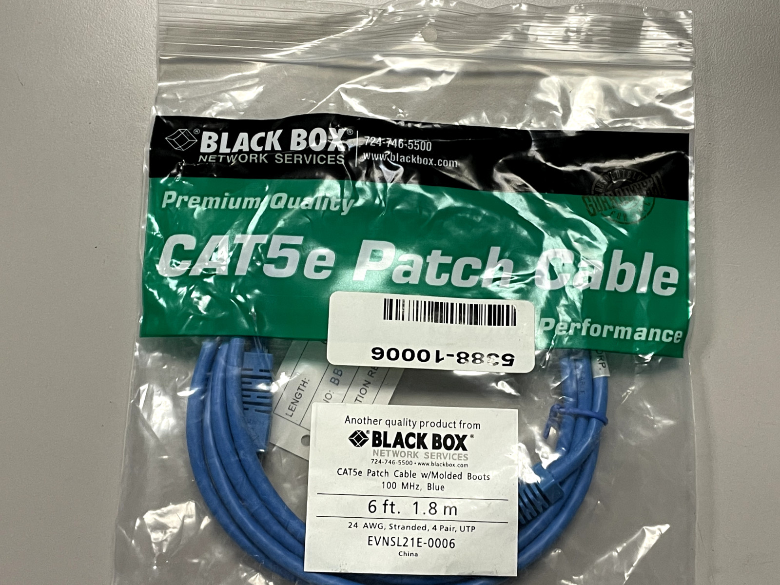 Black Box 6 Foot Cat5e Blue Network Ethernet Patch Cable Molded Boots