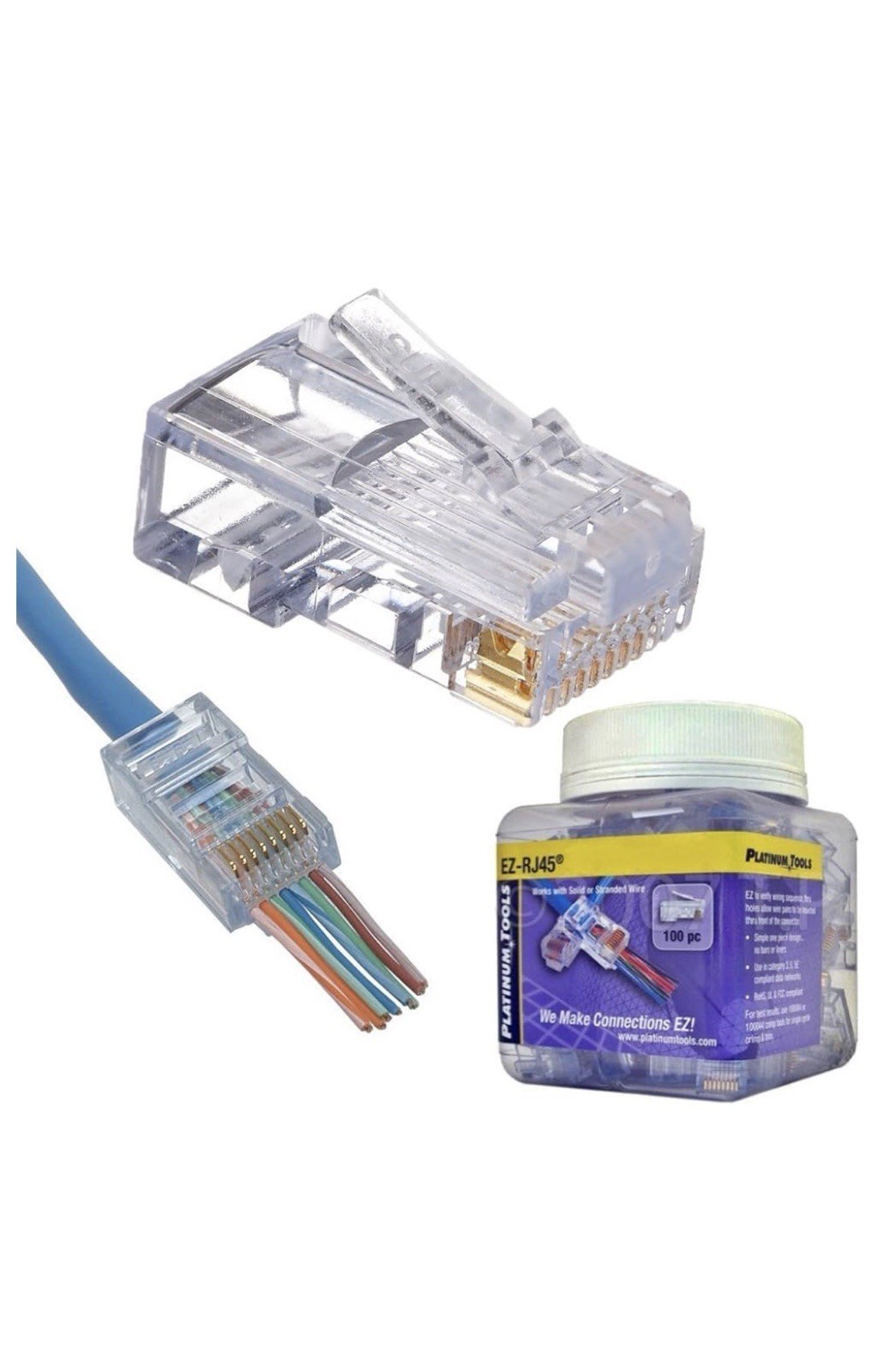 Platinum Tools® 202010J EZ-RJ45 Cat6+ Connecters (Jar of 100)