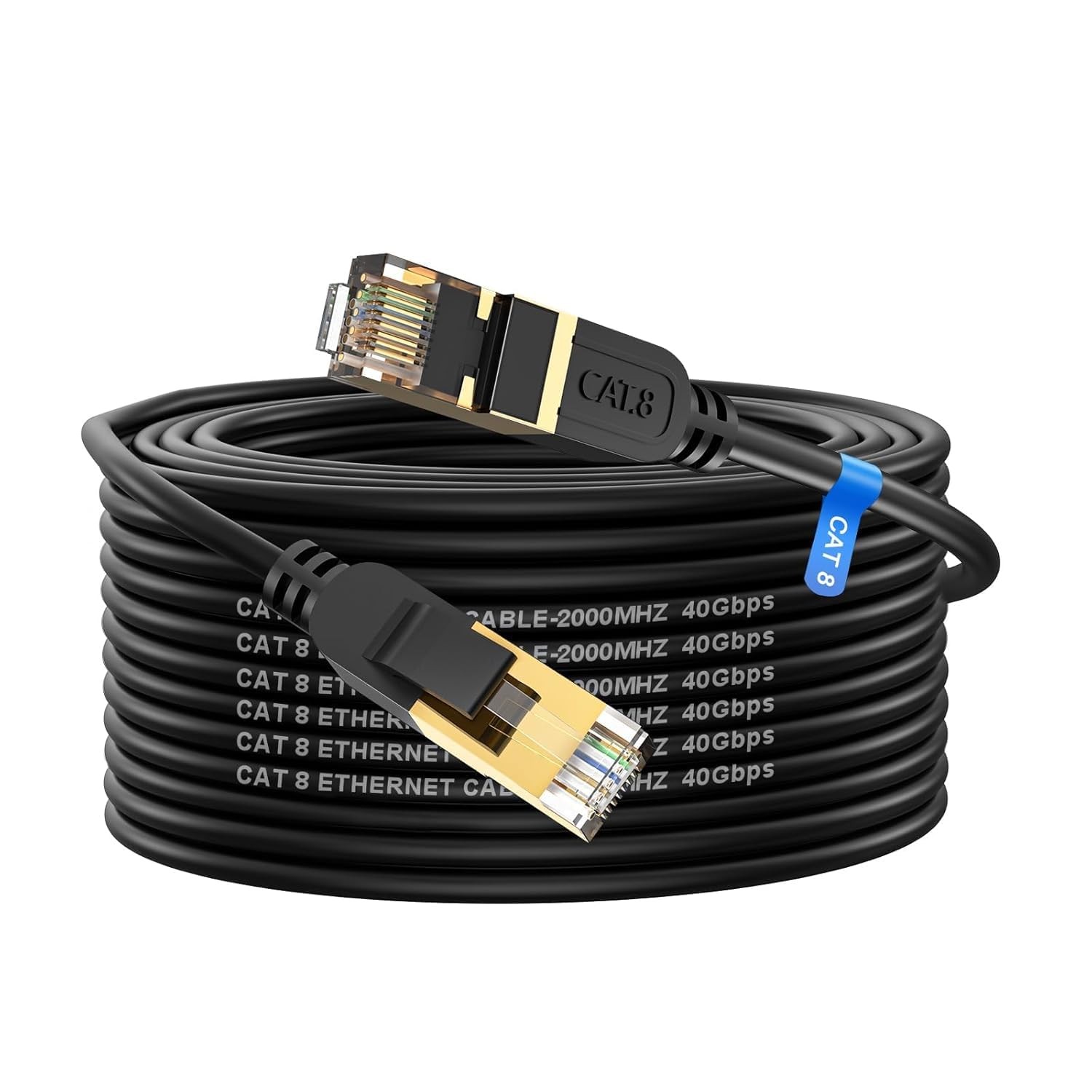 Cat 8 Ethernet Cable 50FT High Speed 40Gbps 2000Mhz Gold Plated RJ45 Indoor O…