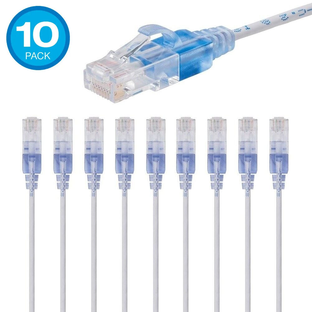 10 PACK Slim CAT6a RJ45 Ethernet Network 10G Copper Wire 30AWG Patch LOT Cable
