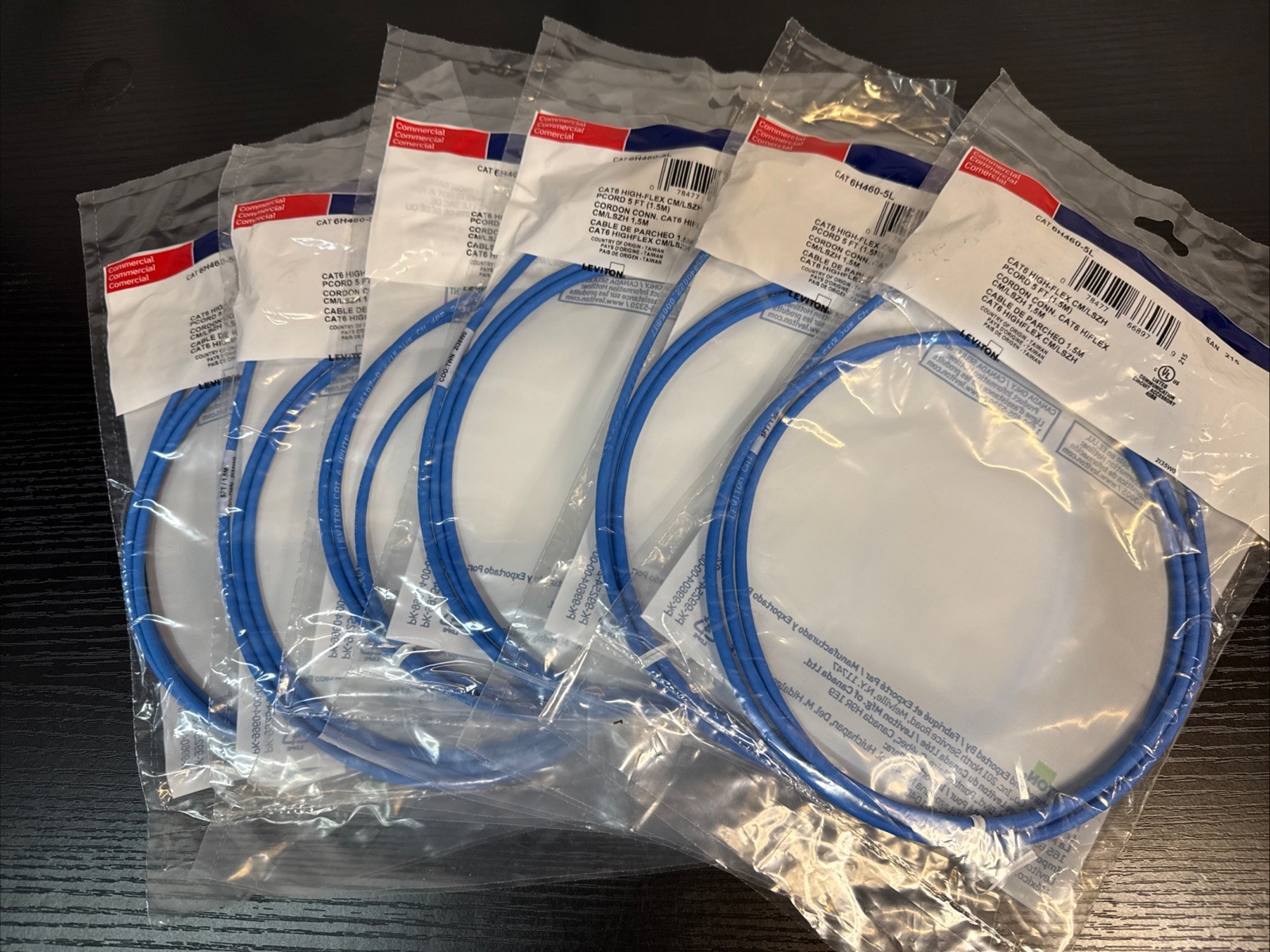 Lot of 6 48032 Leviton 6H460-5L High Flex HD 6 1G Patch Cord 5-Foot Blue – NEW