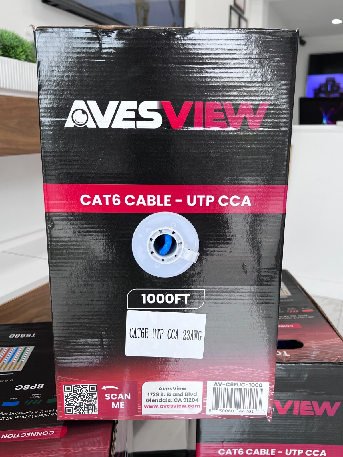 AvesView CAT6E Indoor 1000ft Ethernet Cable UTP (CCA) 23AWG 550MHz – Lot of 6