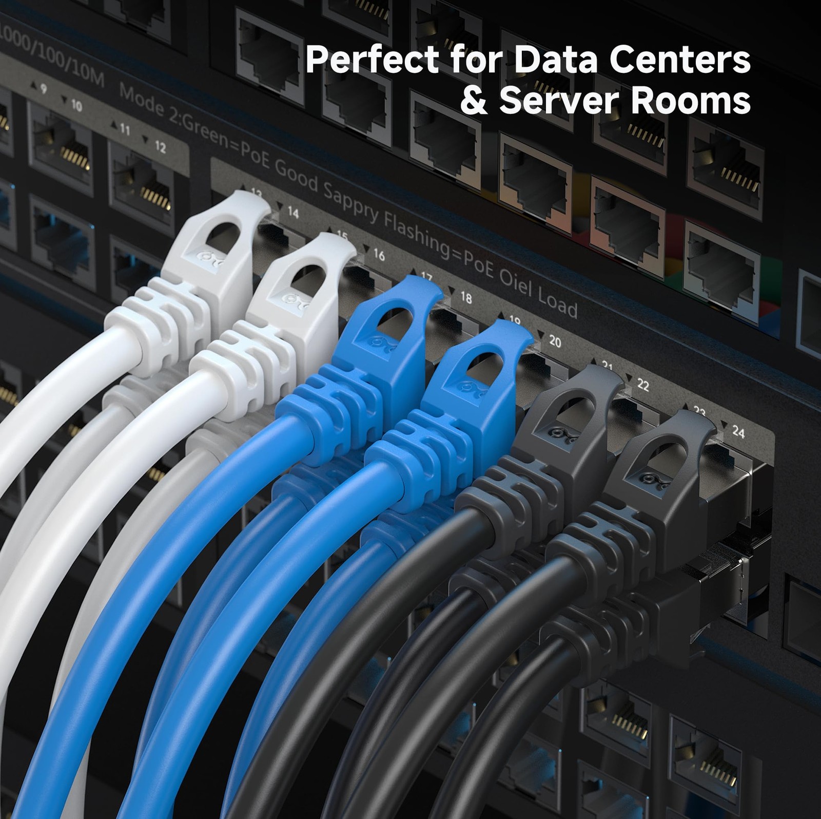 10Gbps 5-Pack Snagless Short Shielded Cat 6A Ethernet Cable – 1Ft, Cat 6A Cable,