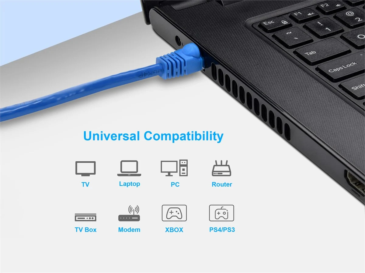 Cat6 Ethernet Patch Cable Network Internet Cord RJ45 Stranded UTP 24AWG 1ft Blue