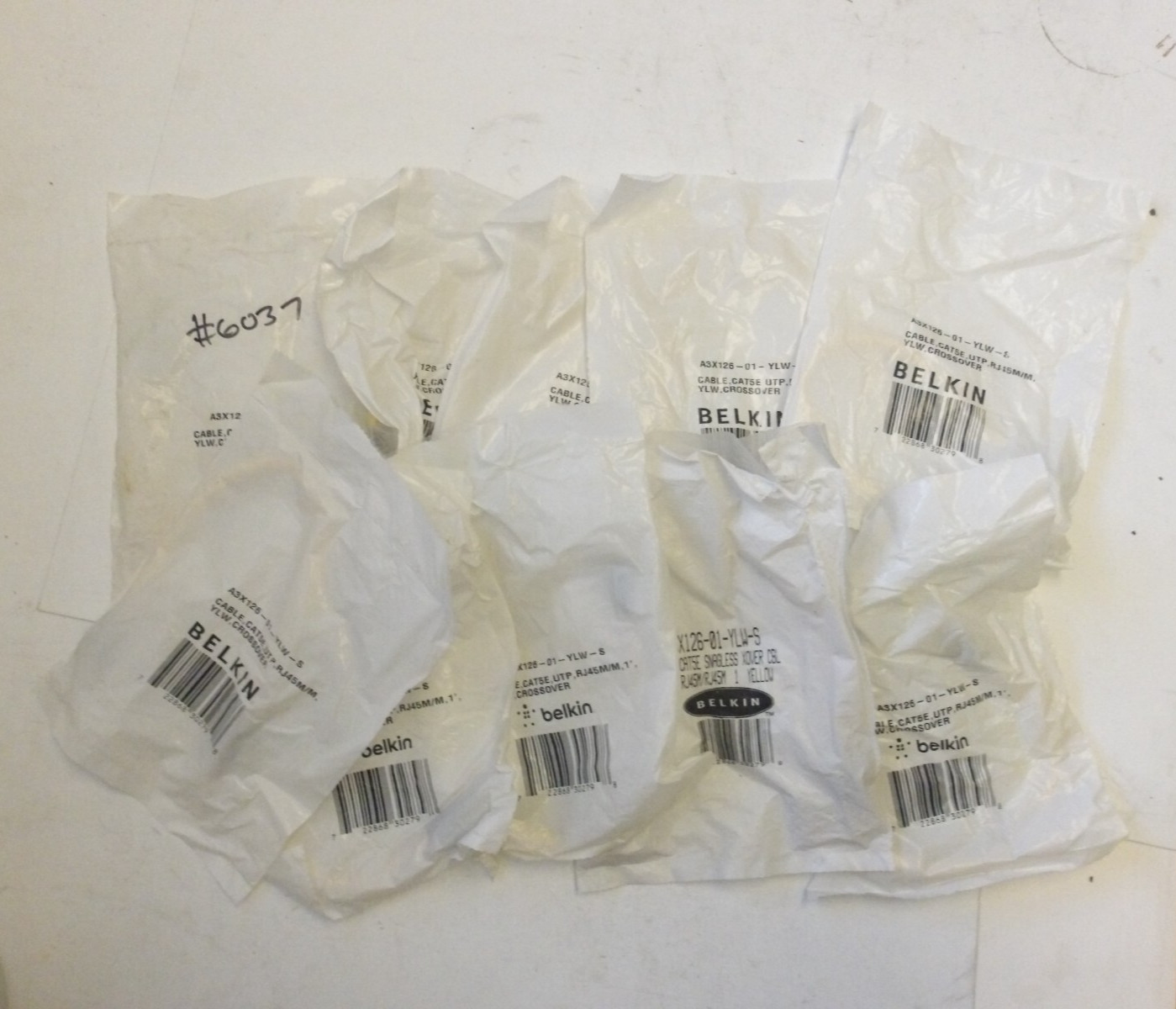 BELKIN P/N: A3X126-01-YLW-S CABLE CAT5E UTP RJ45M/M YLW CROSSOVER LOT OF 10